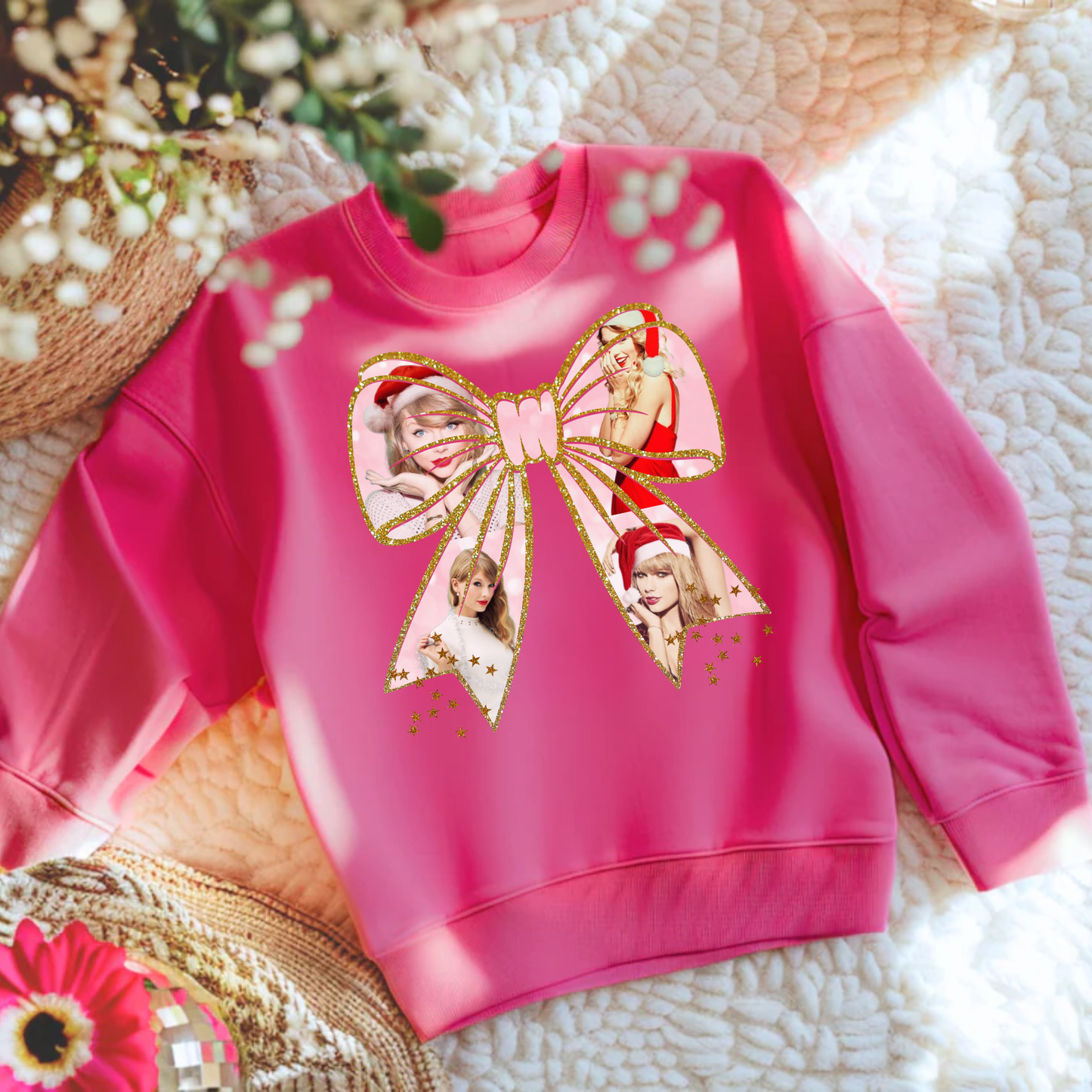 Merry Sw1ftmas Christmas Bow Crewneck Sweatshirt for Girls