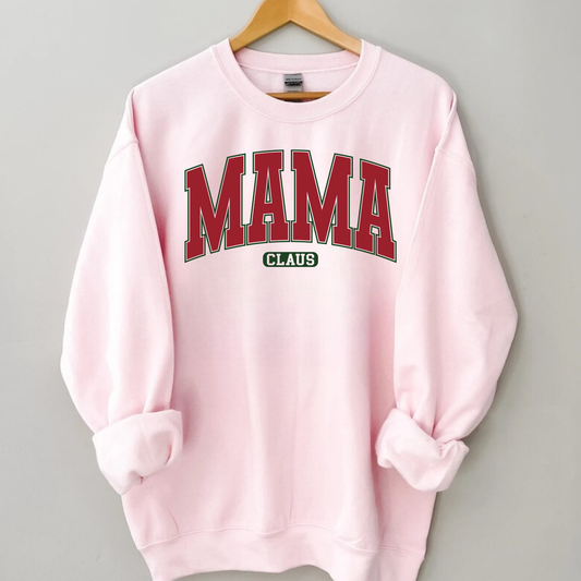 Mama Claus Christmas Sweatshirt | Red & Green Holiday Crewneck for Moms | Gildan 18000