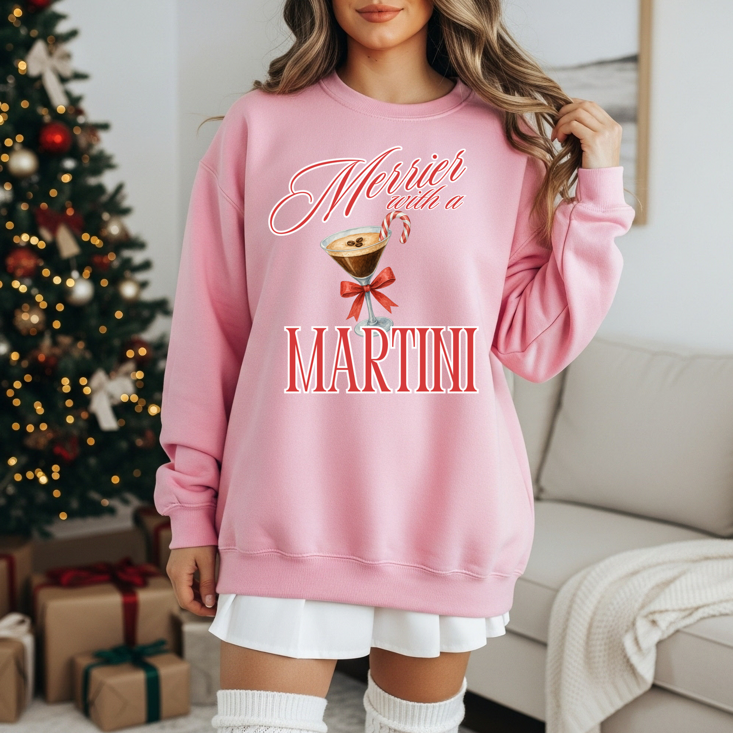 Merrier with a Martini Christmas Sweatshirt | Funny Holiday Cocktail Crewneck