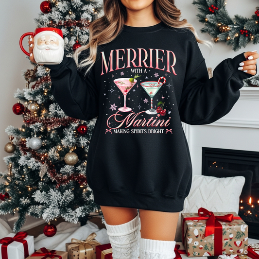 Merrier with a Martini Christmas Sweatshirt | Funny Holiday Cocktail Crewneck