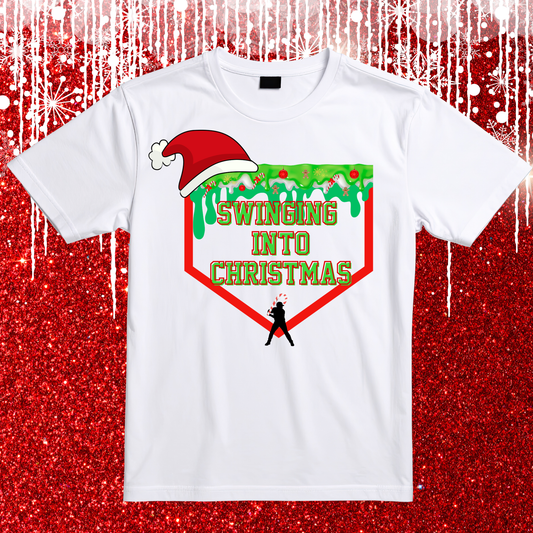 Youth Swinging Into Christmas Baseball Shirt | Kids Christmas Drip Baseball Tee | Long Sleeve or Short Sleeve