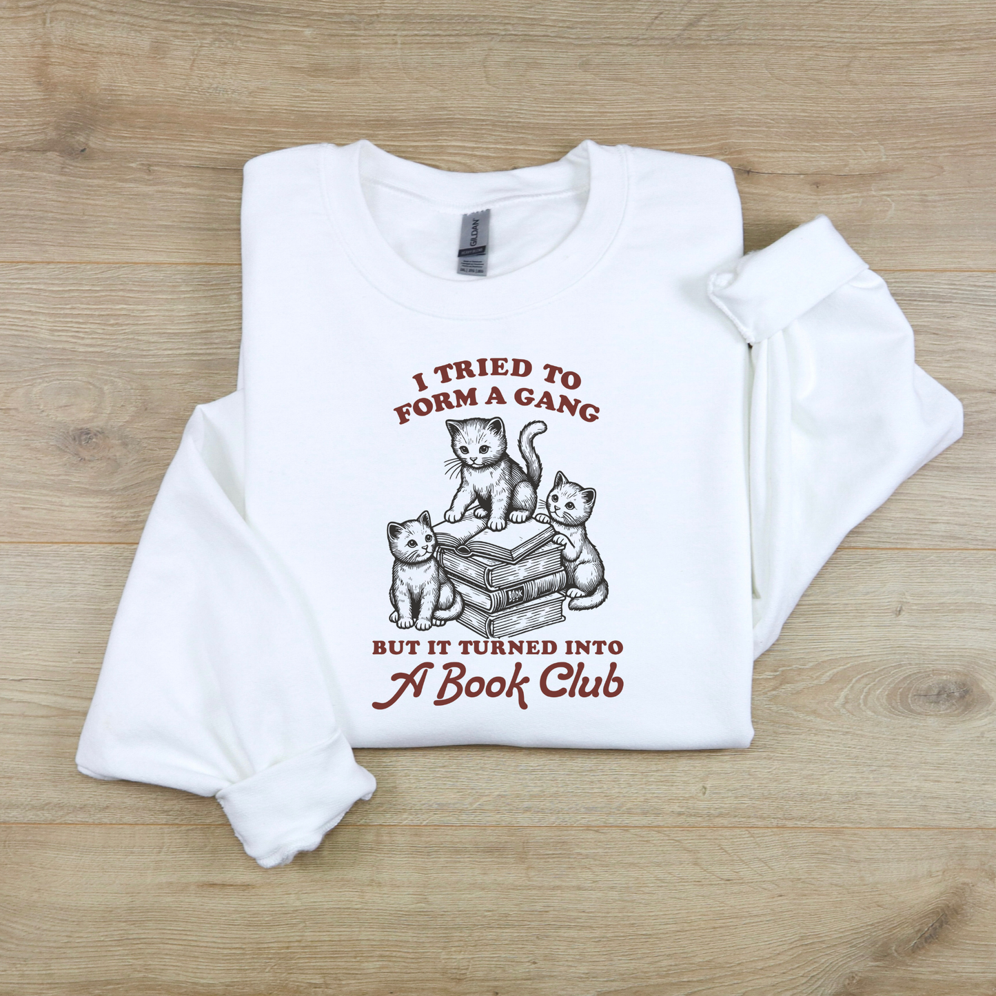 Funny Cat Book Club Sweatshirt – Cozy Book Lover Crewneck for Cat Moms & Readers