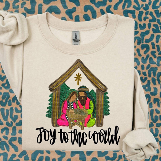 Joy to the World | Christian Christmas Sweatshirt (Manger Nativity Design)