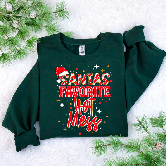 SANTA’S FAVORITE HOT MESS CHRISTMAS CREWNECK SWEATSHIRT