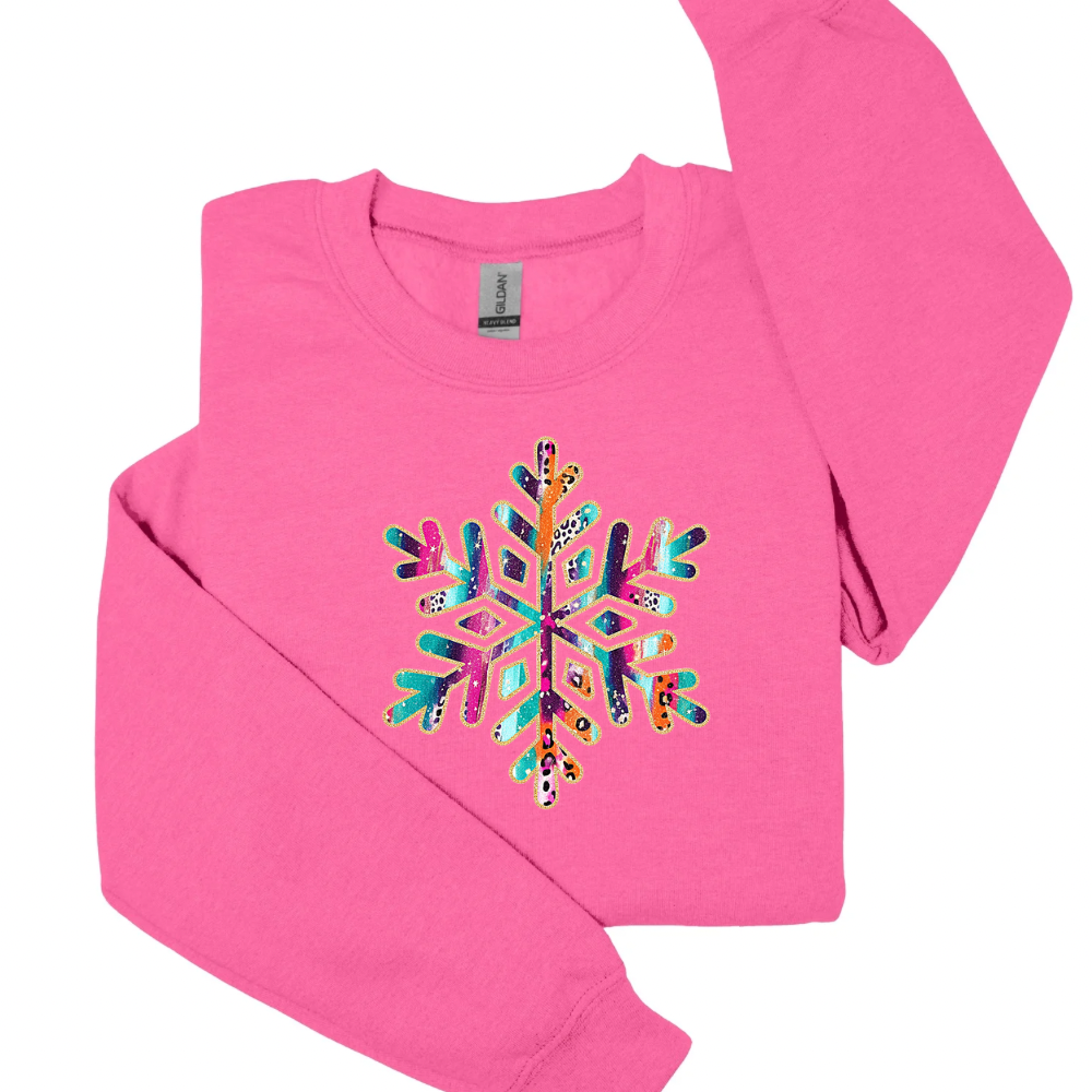 Colorful Glitter Snowflake Sweatshirt | Cozy Christmas & Winter Crewneck