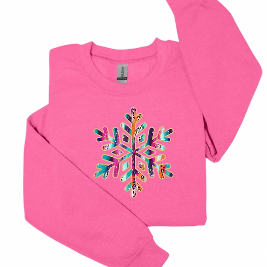 Colorful Glitter Snowflake Sweatshirt | Cozy Christmas & Winter Crewneck