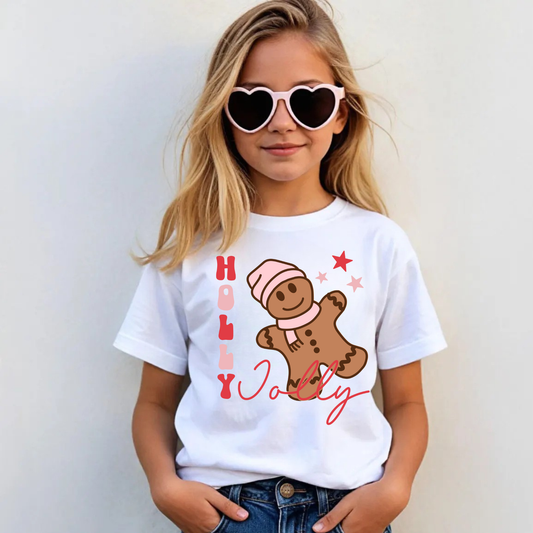 Girls Holly Jolly Gingerbread Shirt | Cute Christmas Tee for Kids