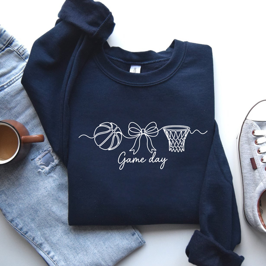 Basketball Game Day Sweatshirt for Women | Cute Bow Sports Crewneck | Game Day Outfit