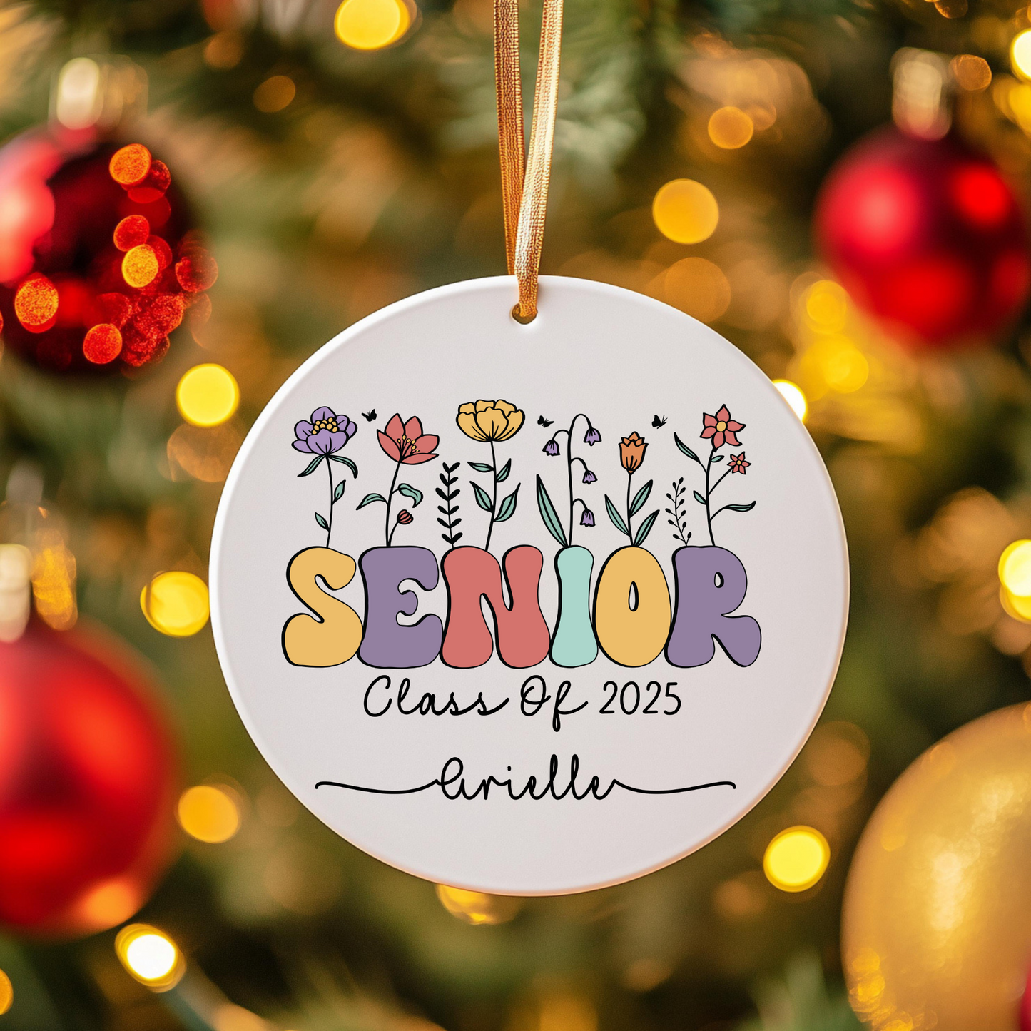 Personalized Senior 2025 Ceramic Christmas Ornament