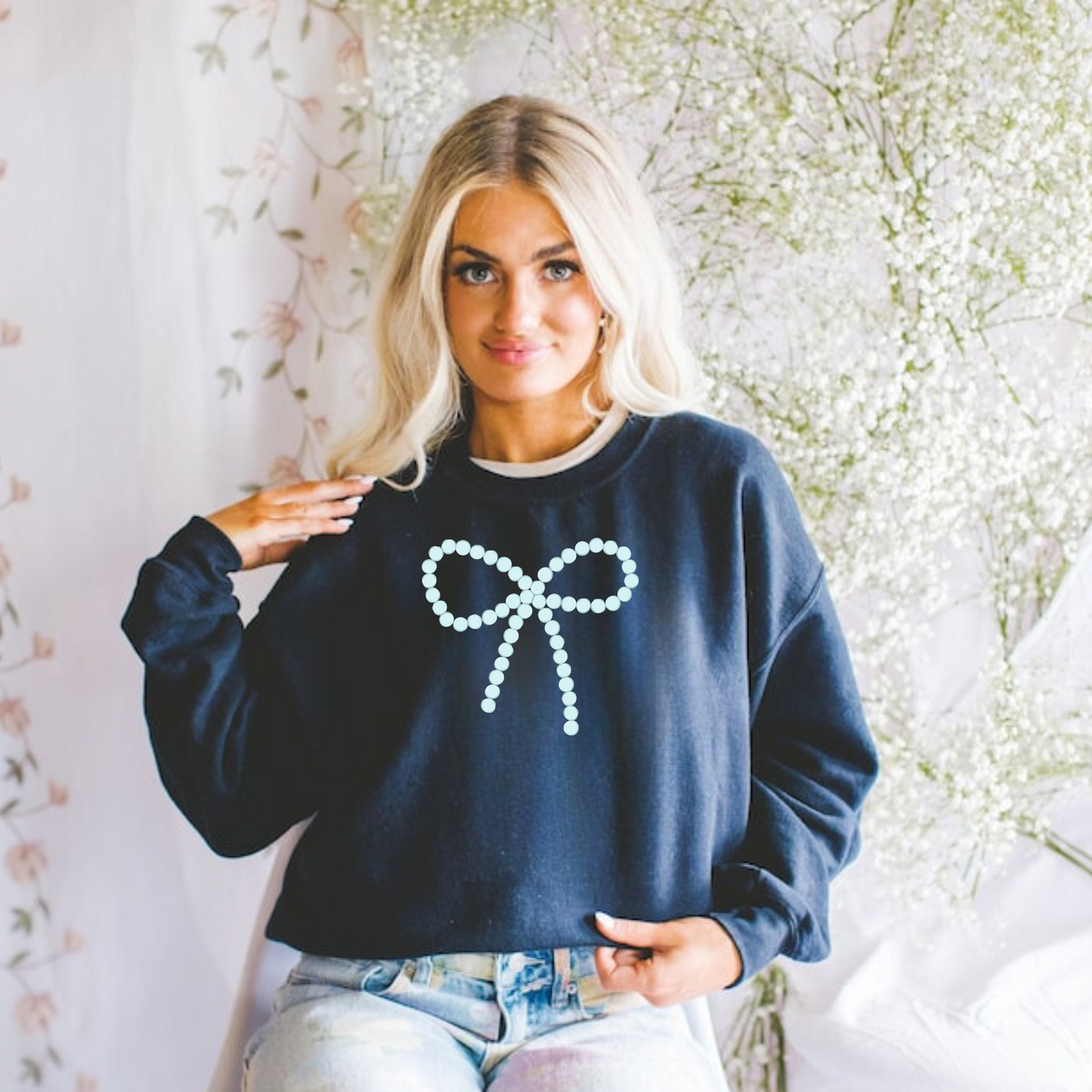 Pearl Bow Coquette Crewneck Sweatshirt