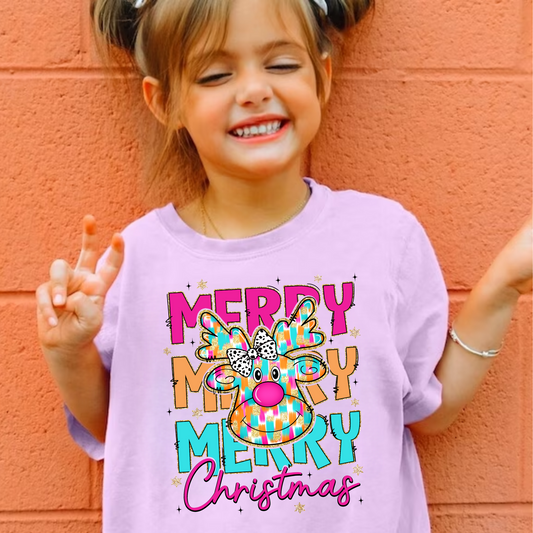 Brush Stroke Reindeer Christmas Shirt for Girls