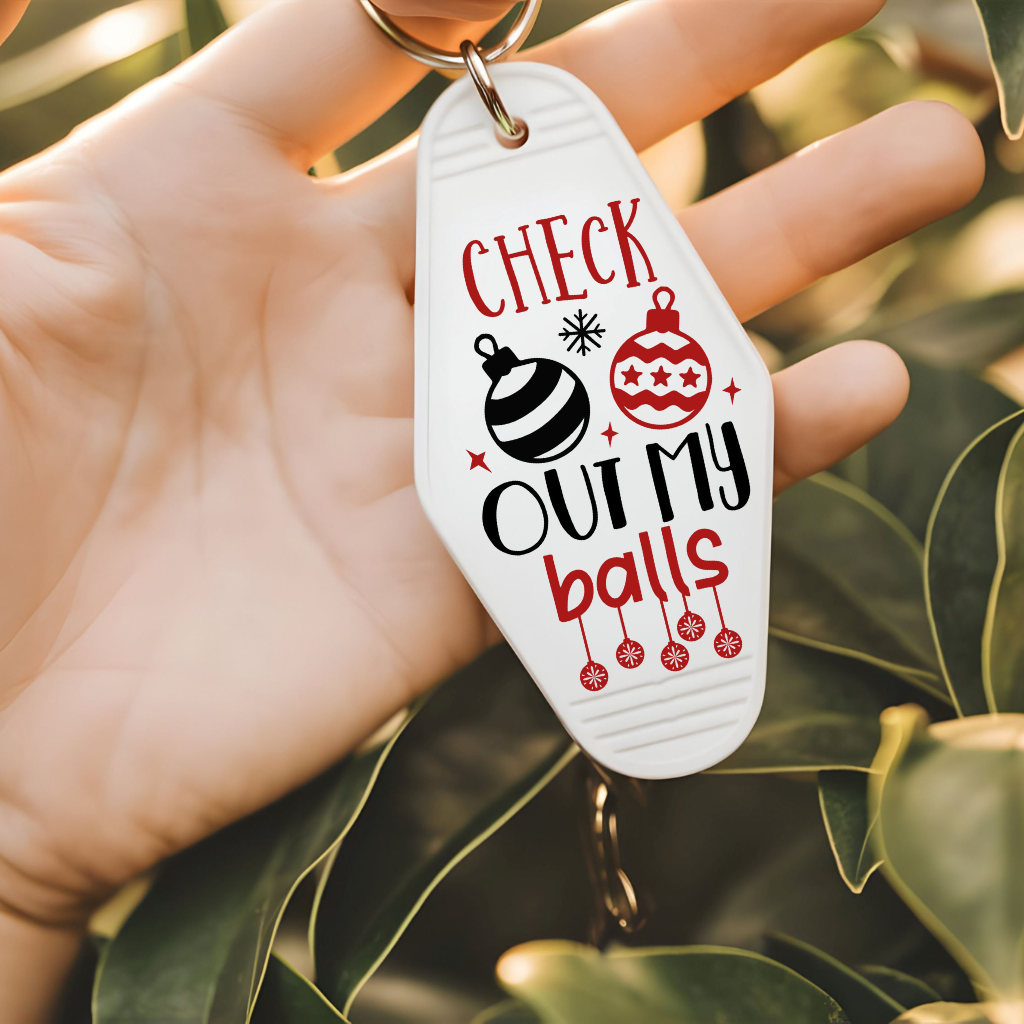 Check Out My Balls | Funny Christmas Keychain for White Elephant Gift