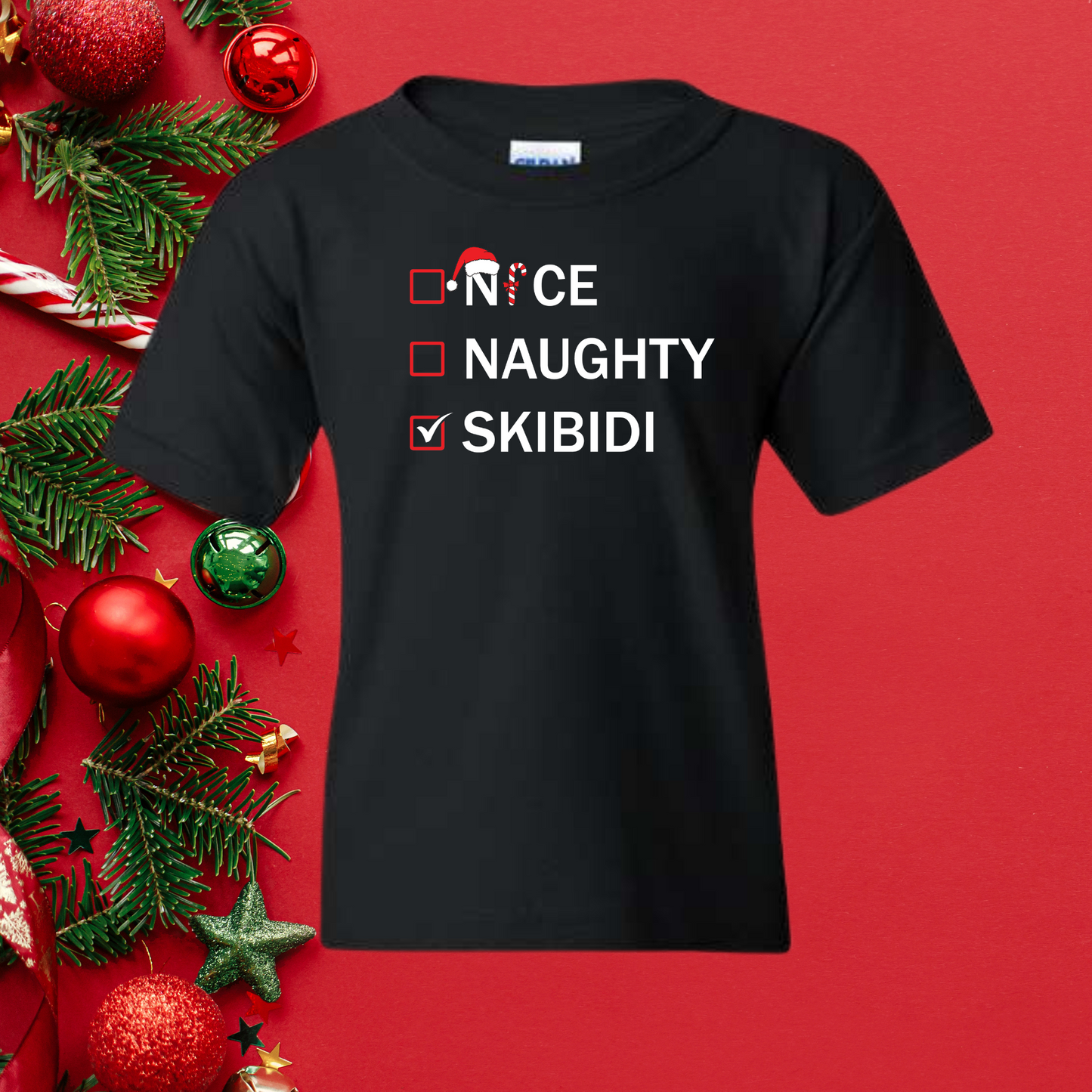 Nice Naughty Skibidi Christmas Shirt for Kids