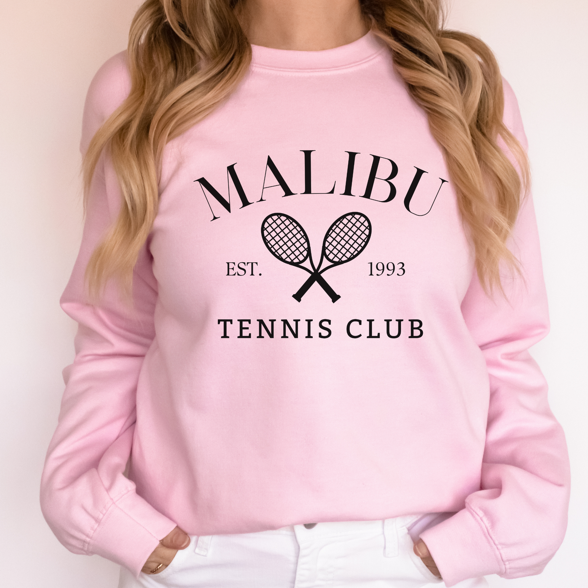 Preppy Malibu Tennis Club sweatshirt - a must-have for a stylish coastal granddaughter, perfect for a tennis club aesthetic and a preppy summer outfit