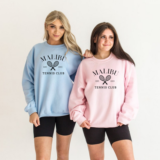 Preppy Malibu Tennis Club sweatshirt - a must-have for a stylish coastal granddaughter, perfect for a tennis club aesthetic and a preppy summer outfit