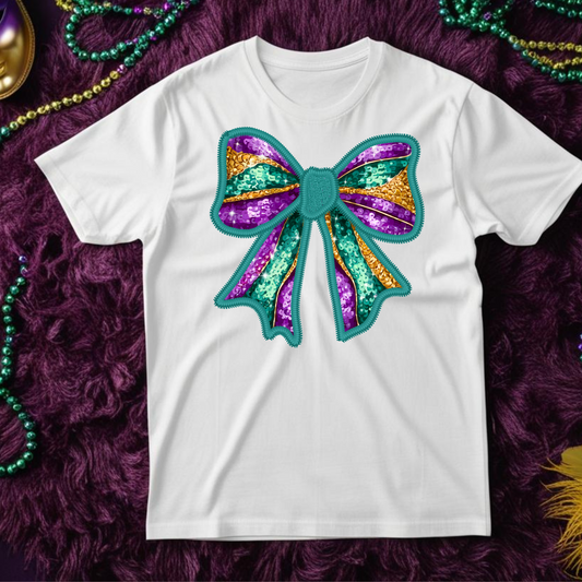 Mardi Gras Faux Sequin Bow Shirt