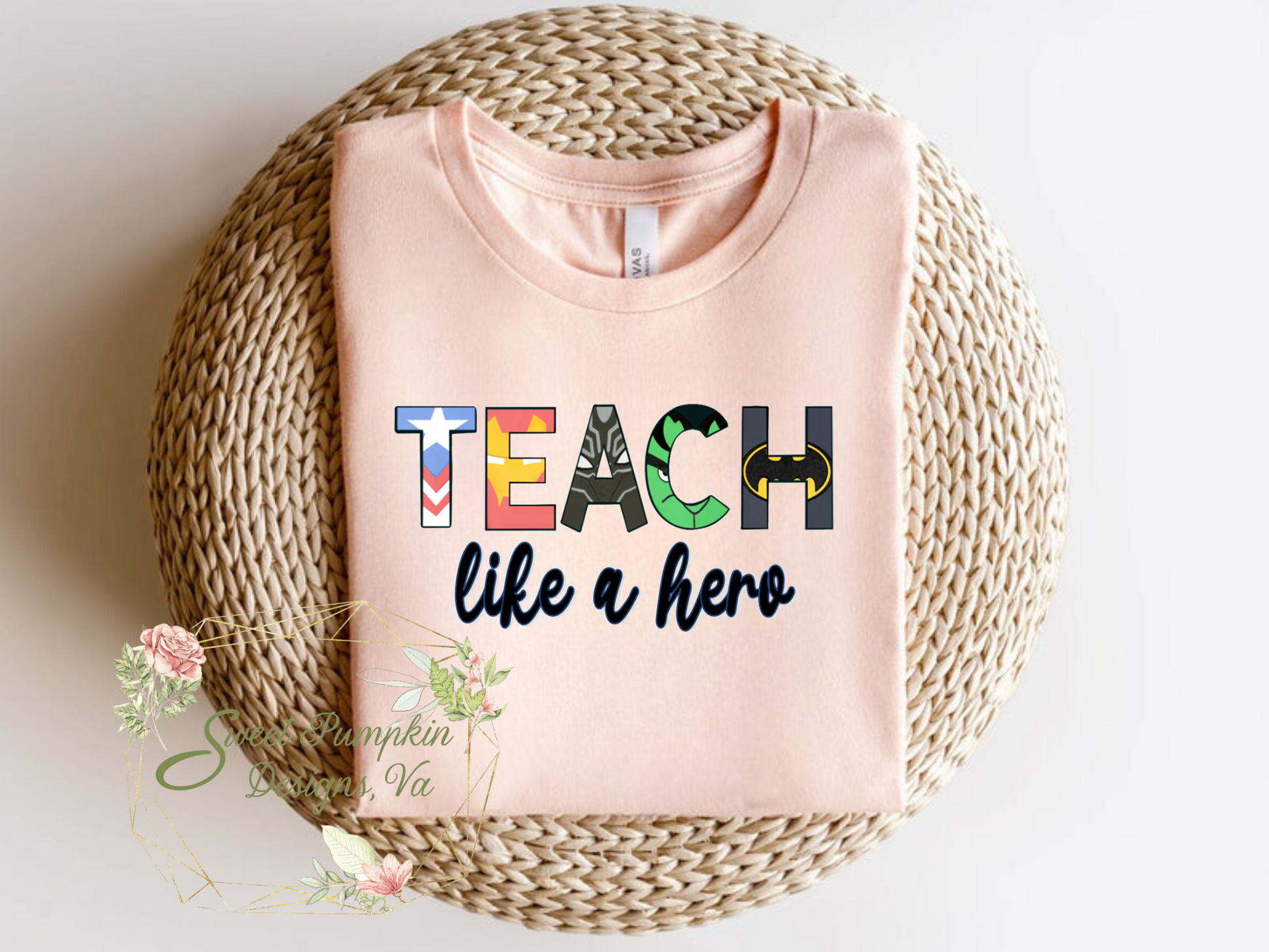 Teach Like a Hero teacher shirt with inspiring message. Perfect teacher appreciation gift and comfortable addition to any teacher outfit.