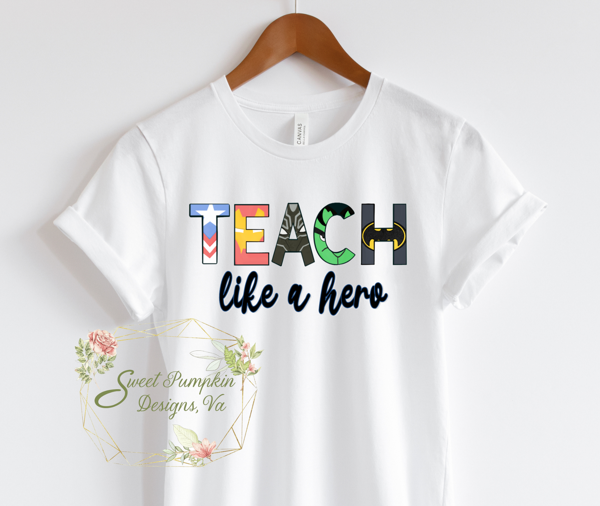 Teach Like a Hero teacher shirt with inspiring message. Perfect teacher appreciation gift and comfortable addition to any teacher outfit.
