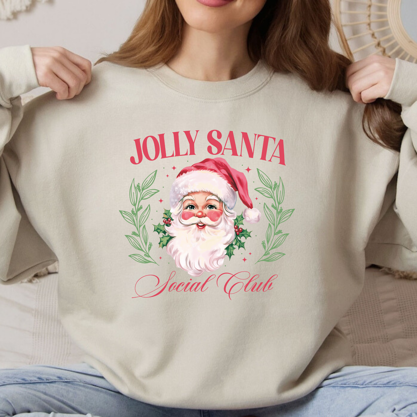 Jolly Santa Club Coquette Christmas Crewneck Sweatshirt