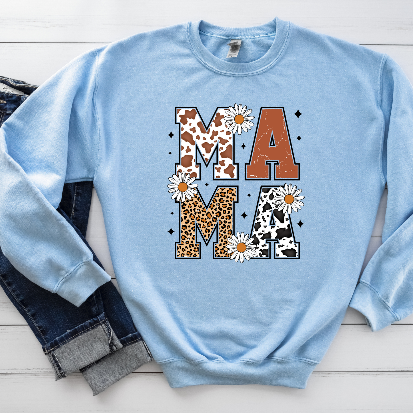 Western Cow Print Mama Crewneck Sweatshirt