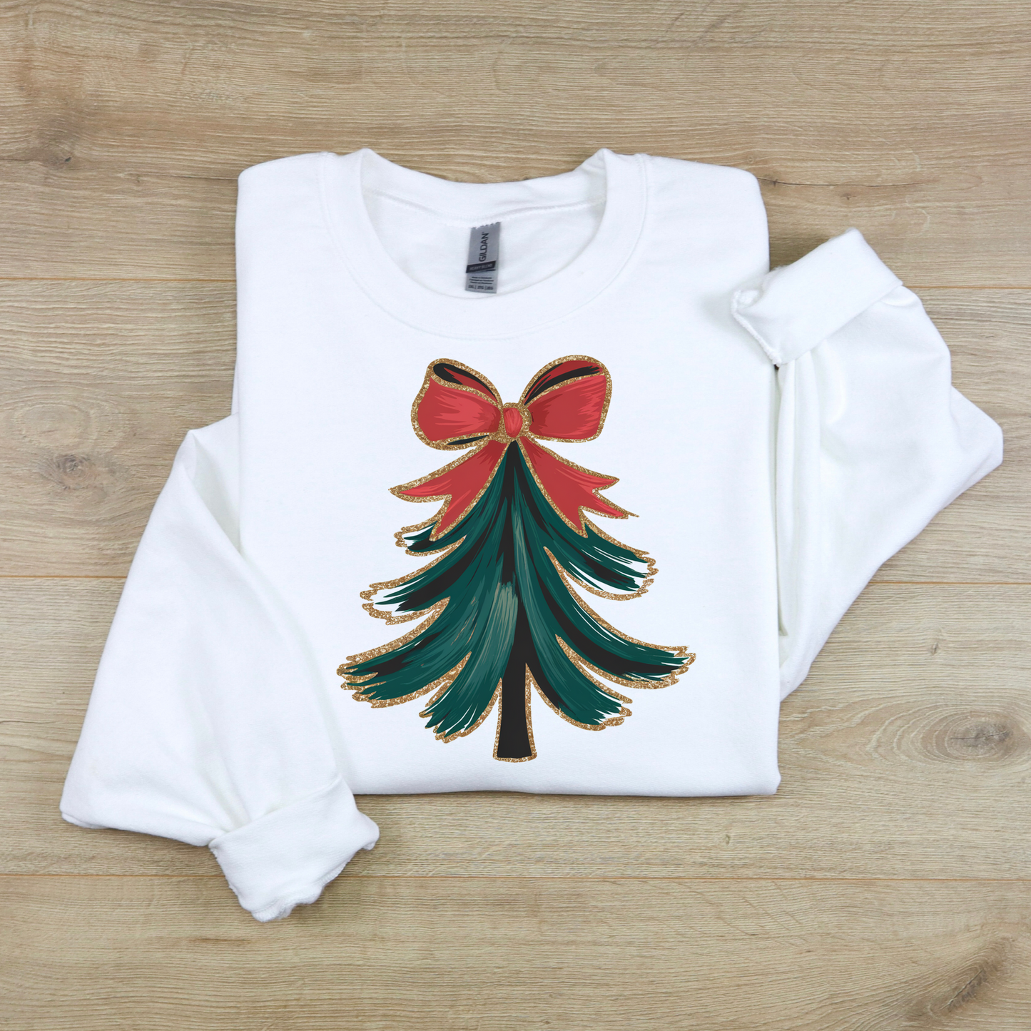 Christmas Tree with Bow Coquette Christmas Crewneck Sweatshirt