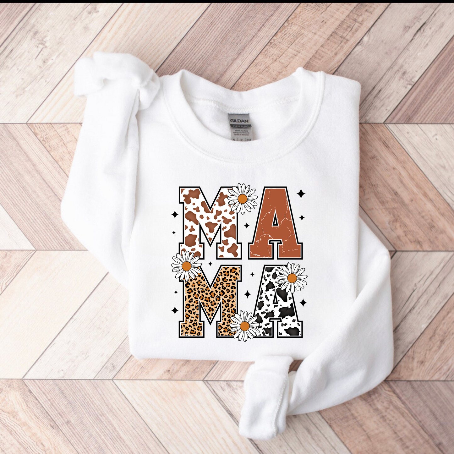 Western Cow Print Mama Crewneck Sweatshirt