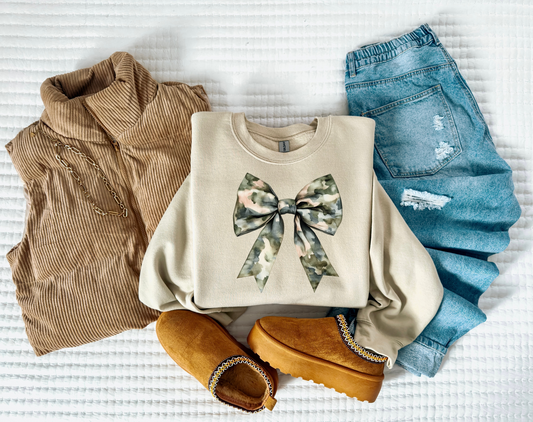 Camo Bow Coquette Crewneck Sweatshirt