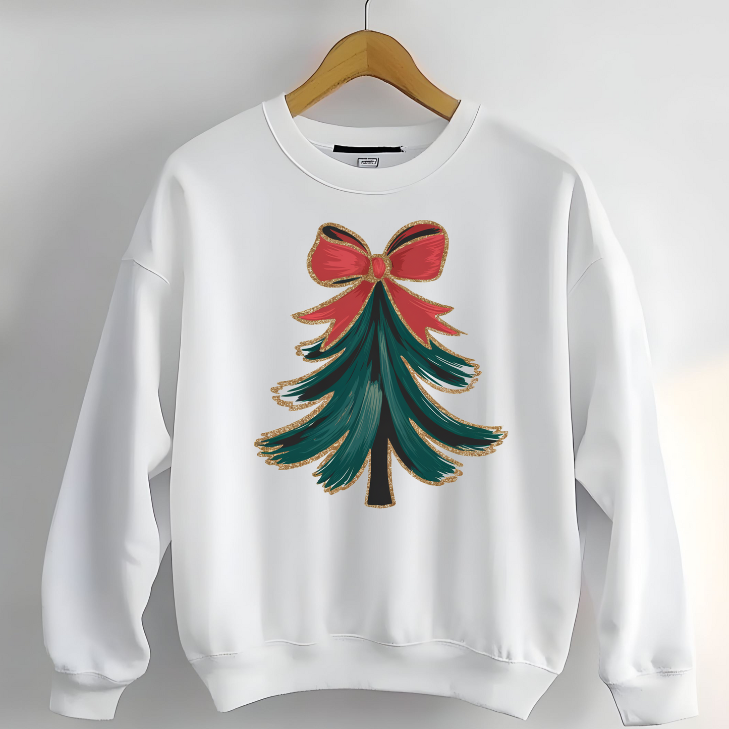 Christmas Tree with Bow Coquette Christmas Crewneck Sweatshirt