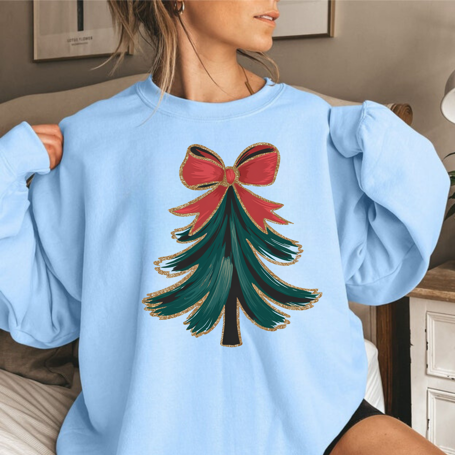 Christmas Tree with Bow Coquette Christmas Crewneck Sweatshirt