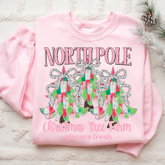 North Pole Christmas Tree Farm | Pink Christmas Crewneck Sweatshirt