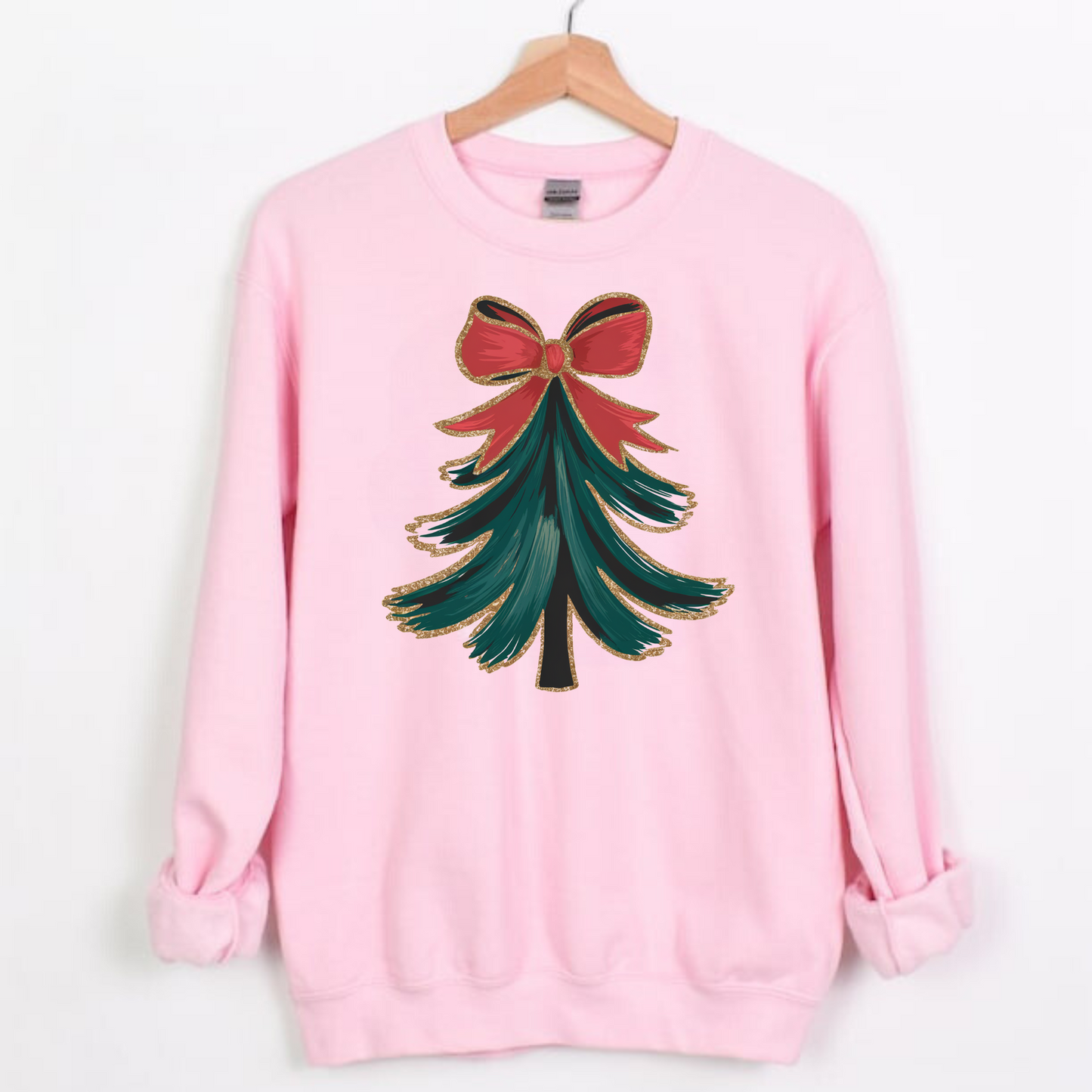 Christmas Tree with Bow Coquette Christmas Crewneck Sweatshirt