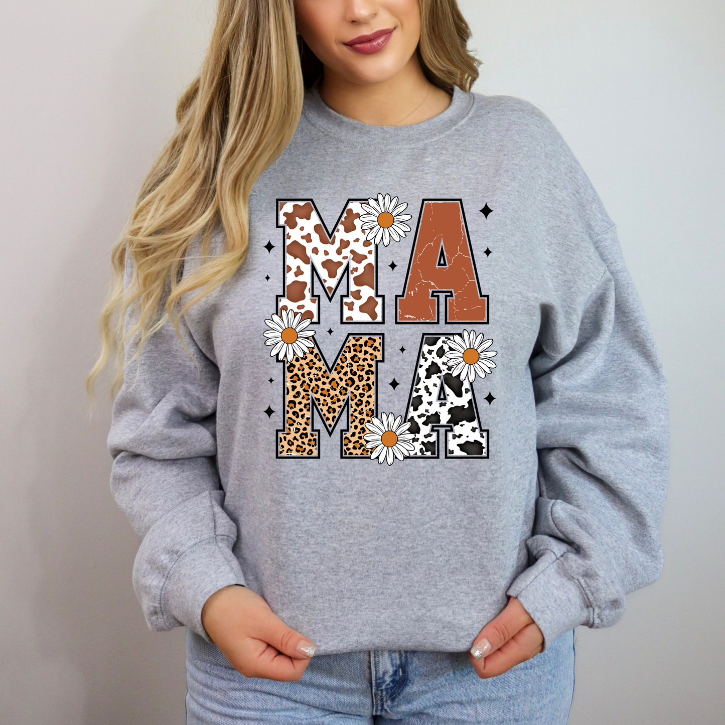 Western Cow Print Mama Crewneck Sweatshirt