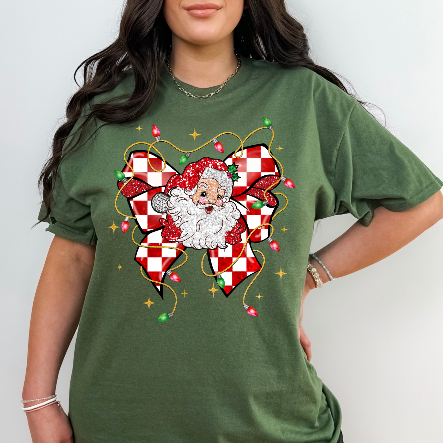 Christmas Santa Coquette Bow Shirt | Bella Canvas