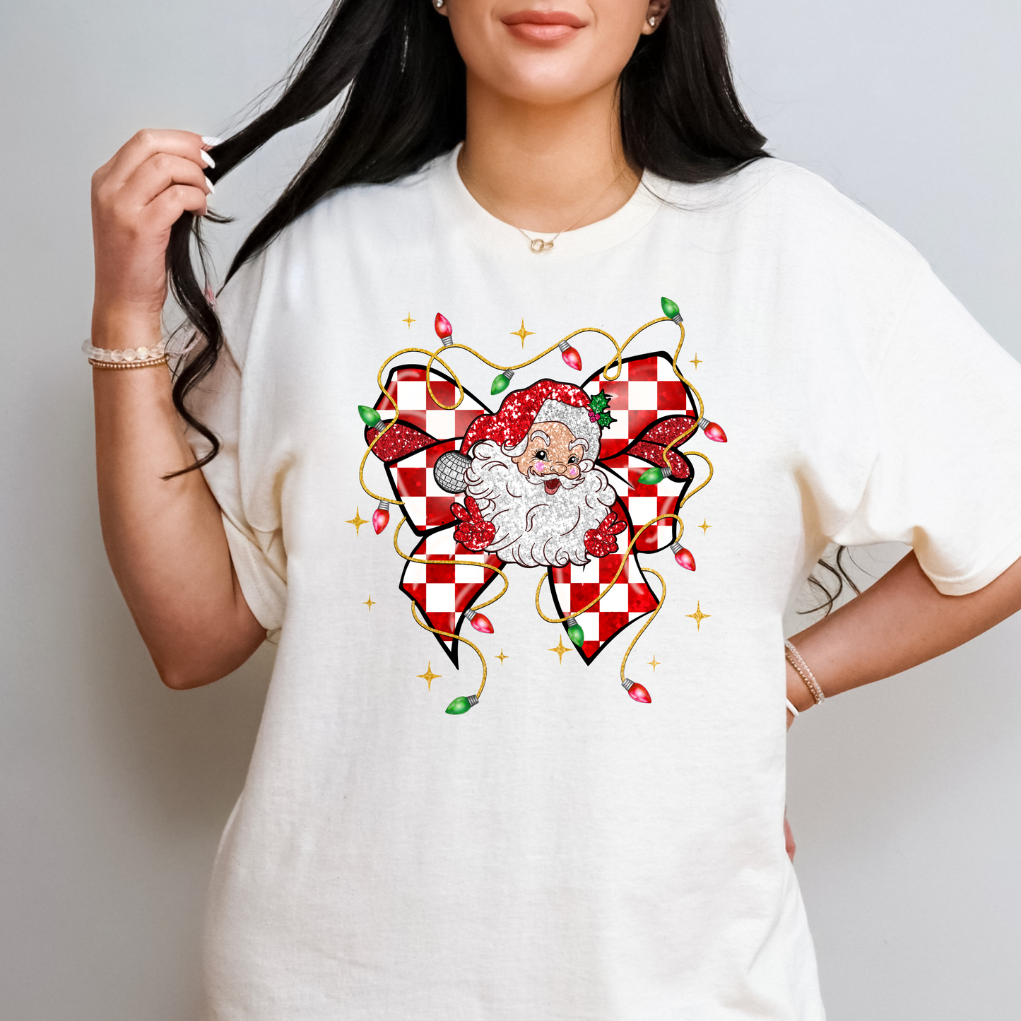 Christmas Santa Coquette Bow Shirt | Bella Canvas