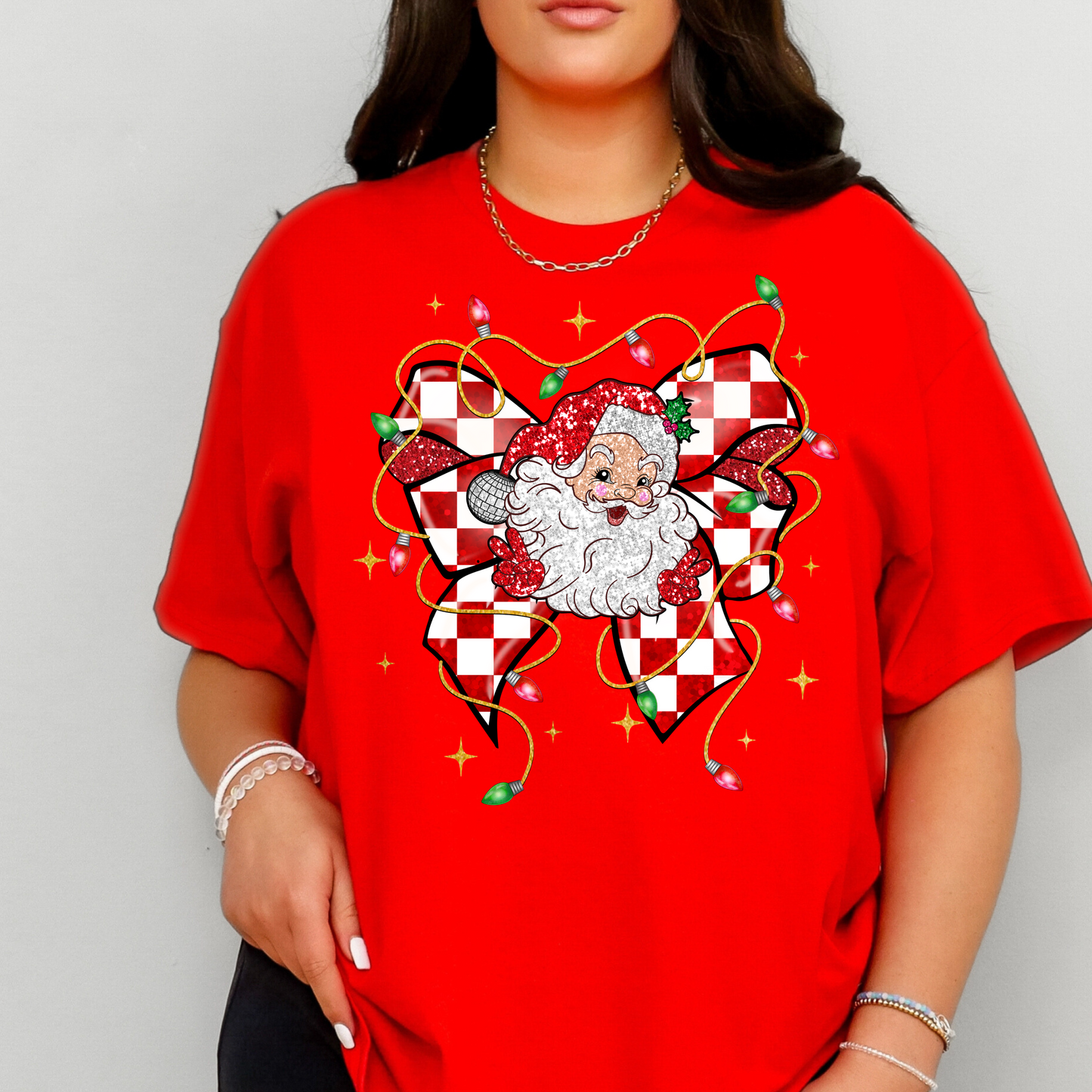Christmas Santa Coquette Bow Shirt | Bella Canvas