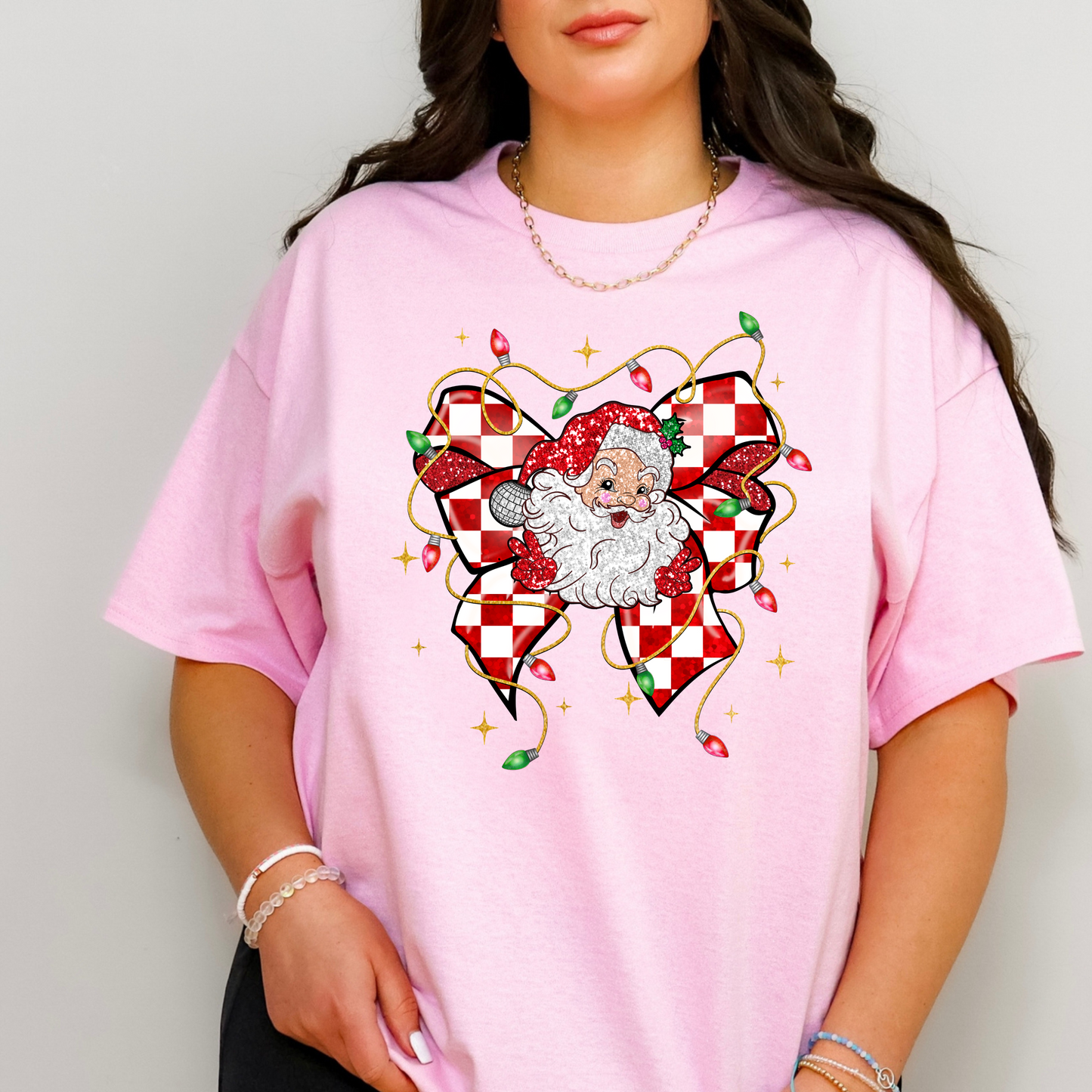 Christmas Santa Coquette Bow Shirt | Bella Canvas
