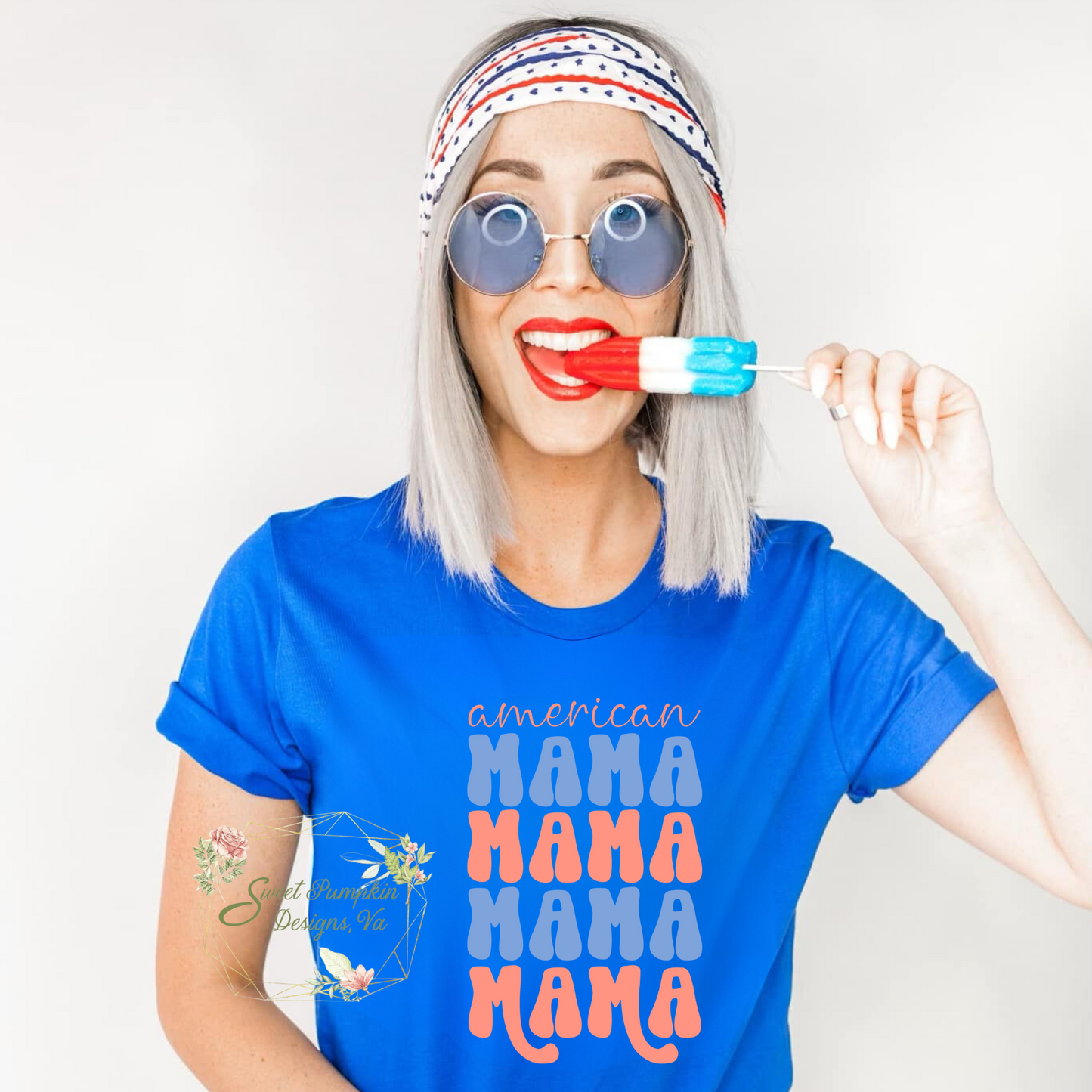  Retro Patriotic "American Mama" T-Shirt - Perfect for Summer, Memorial Day, and 4th of July