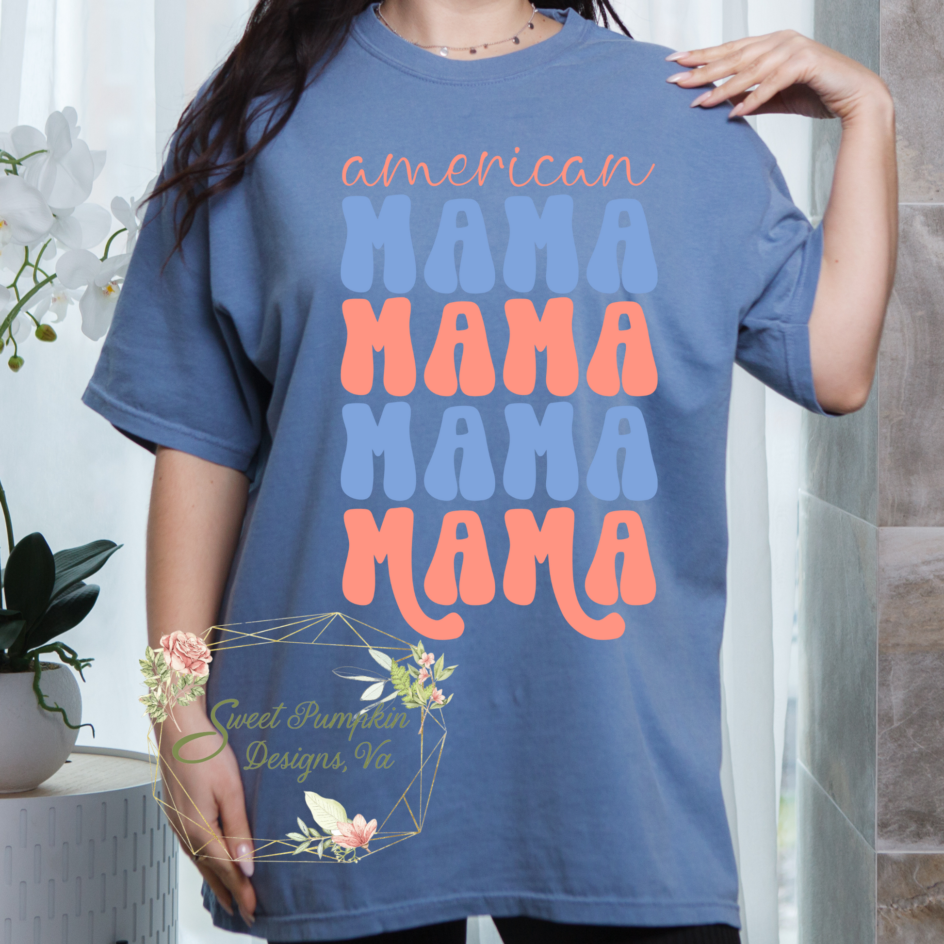  Retro Patriotic "American Mama" T-Shirt - Perfect for Summer, Memorial Day, and 4th of July