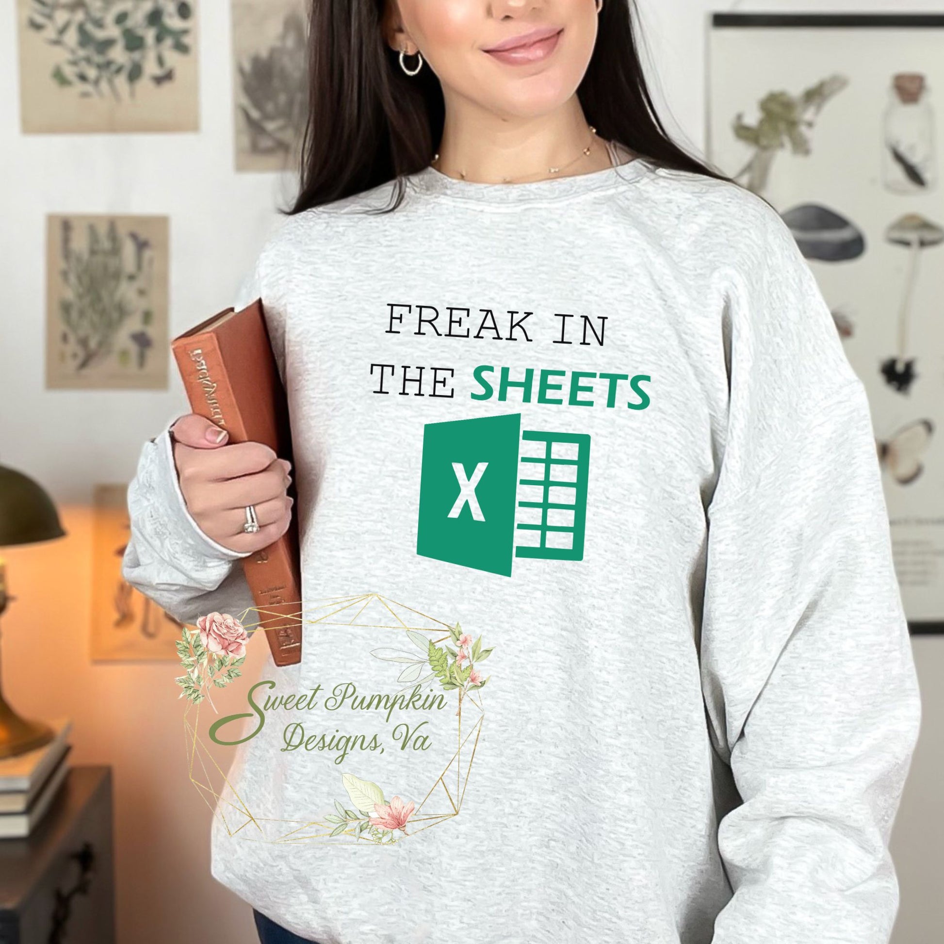 Looking for a funny and unique gift for your favorite data analyst or Excel enthusiast? Check out our "Freak in the Sheets" crewneck sweatshirt! This humorous sweatshirt is the perfect way to add some Excel spreadsheet humor to your wardrobe.  Whether you're looking for a fun way to show off your love for data analysis or just want to make your coworkers laugh, our "Freak in the Sheets" sweatshirt is the perfect choice.